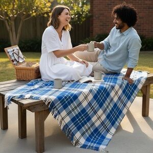 Vibrant Pendleton-inspired Tartan Beachy Plaid Stadium Throw Blanket Farmhouse